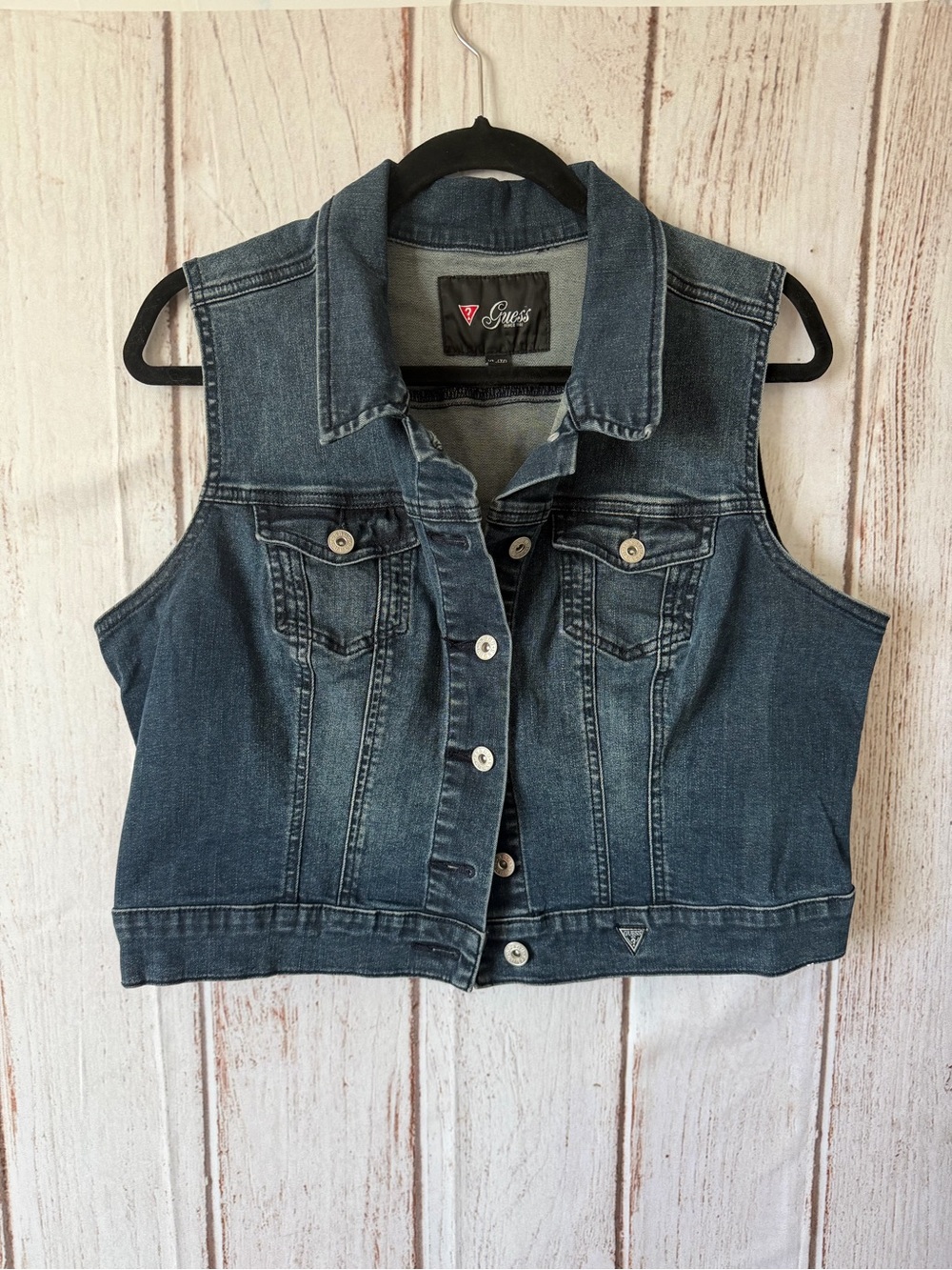 Guess Women’s Dark Wash Stretch Denim Trucker Vest XL
